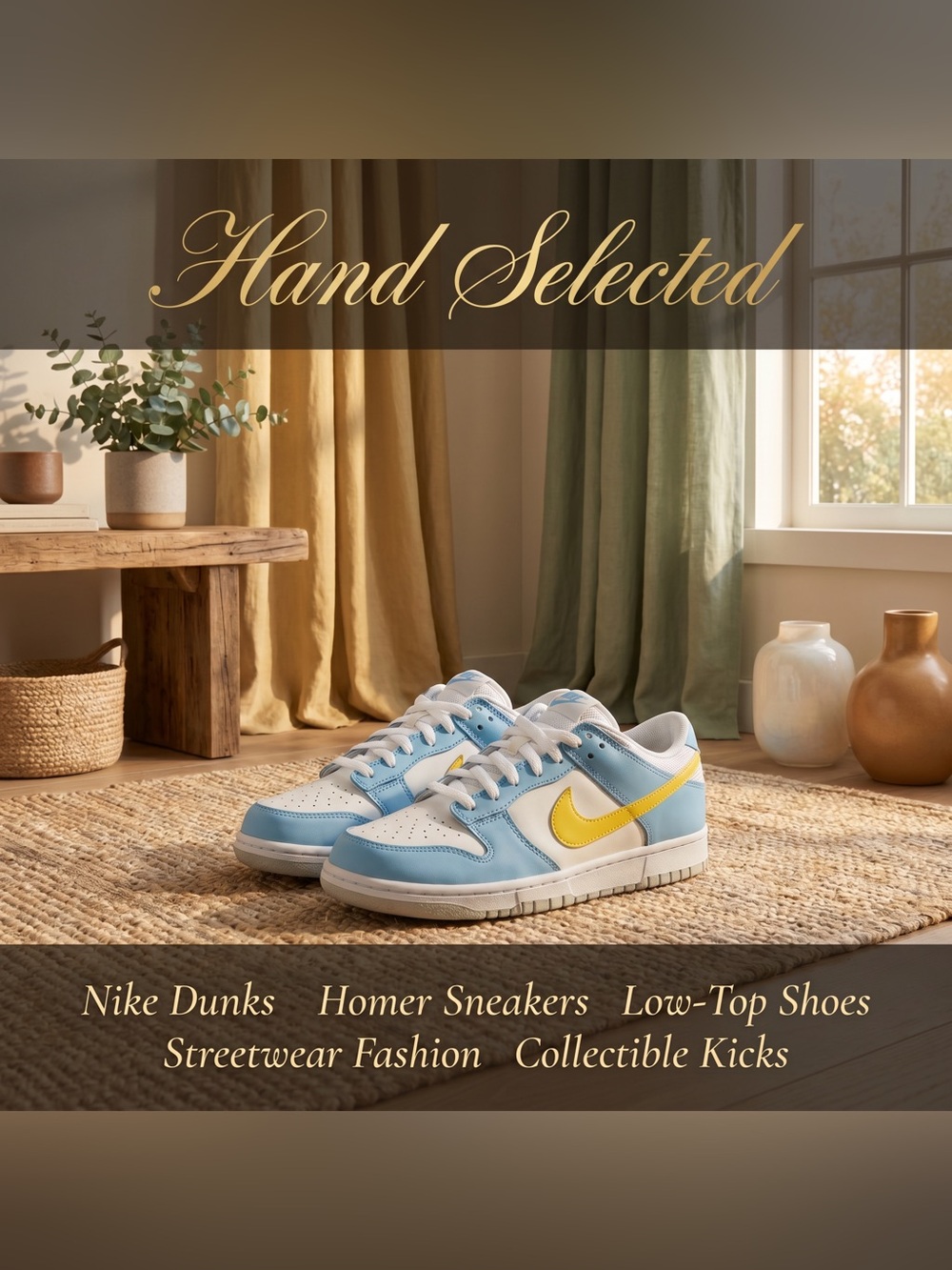 Nike Dunk Low Homer Kids Sneaker Blue White Yellow 5Y Fits Womens 6.5